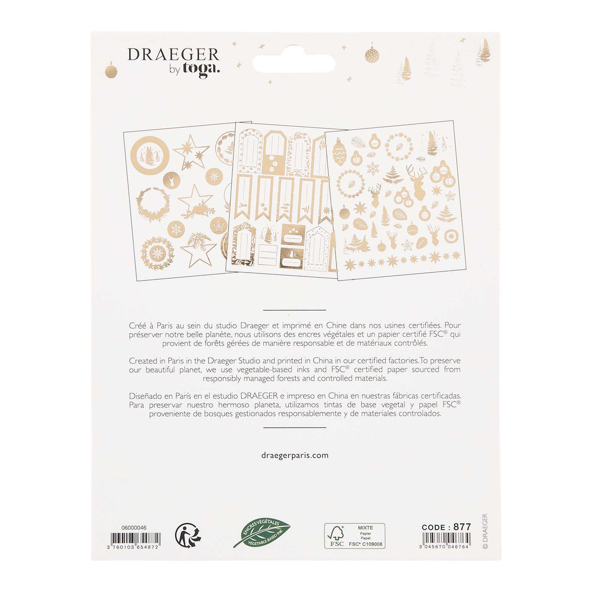 Carnet de stickers en papier -  Décoration Noël - Blanc et or