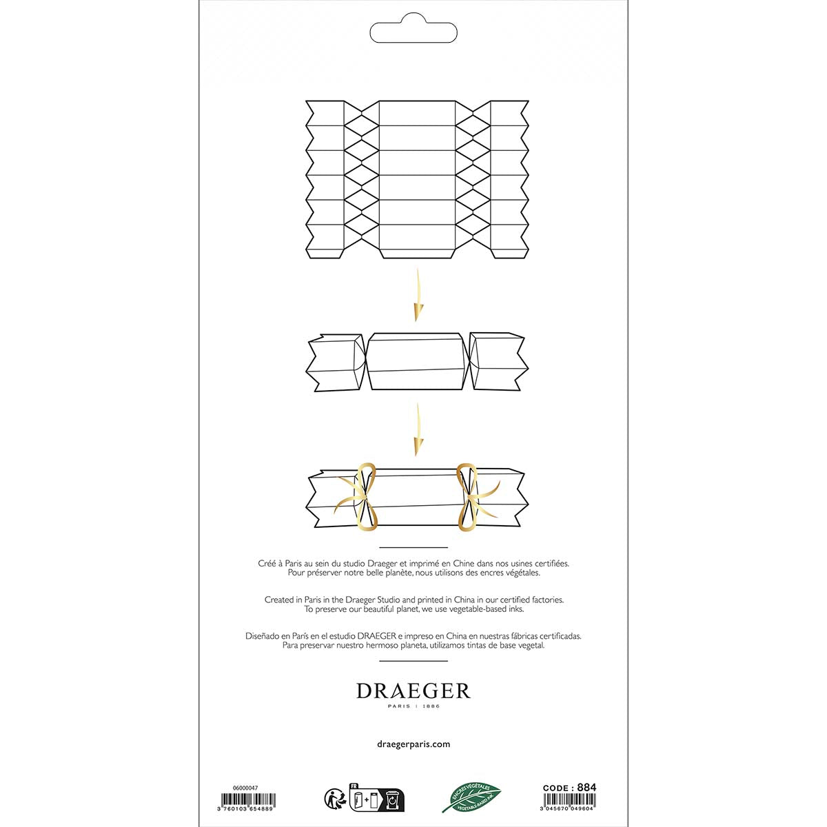 8 crackers en papier à remplir - Finitions blanc et or à chaud - 15,5x29 cm