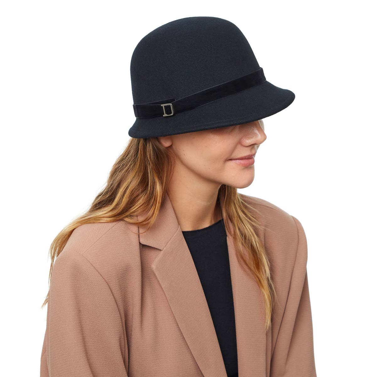 Chapeau en Laine Cloche Feutre Noir