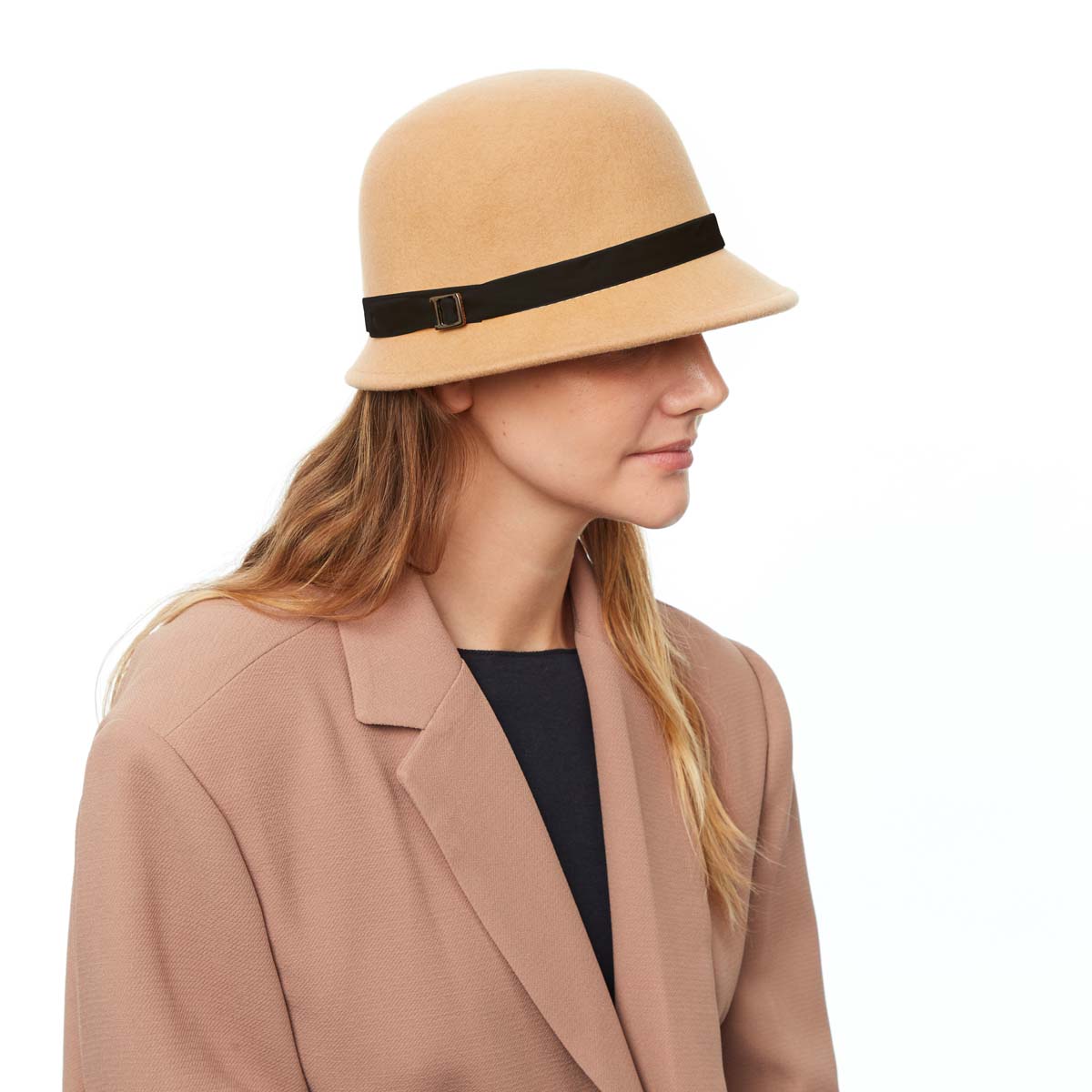 Chapeau en Laine Cloche Feutre Camel