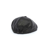 Casquette plate en cuir lisse - Noir