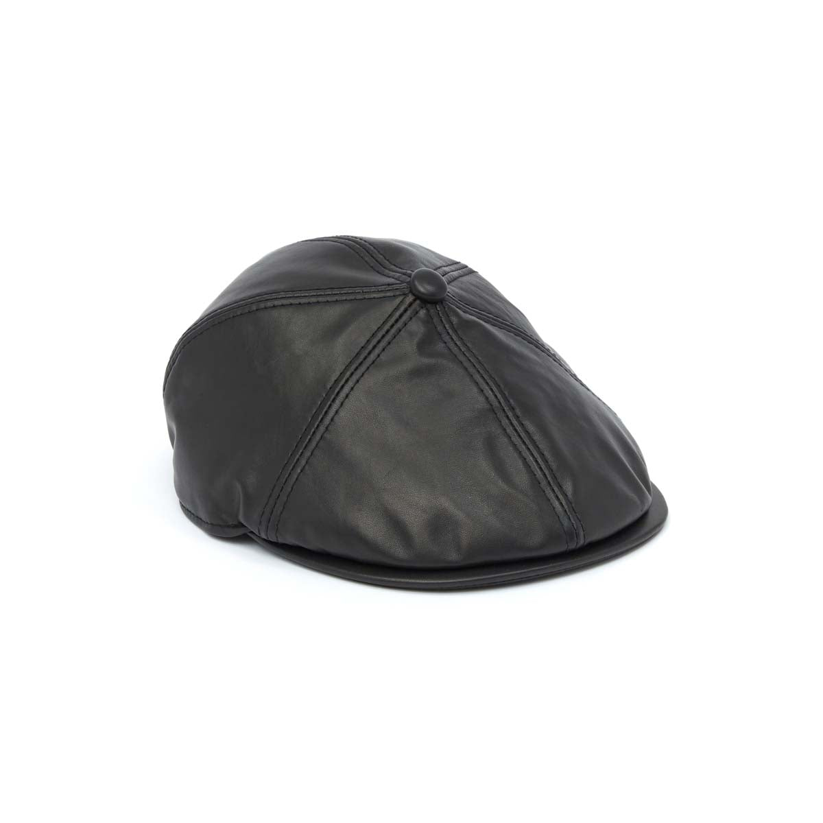 Casquette plate en cuir lisse - Noir