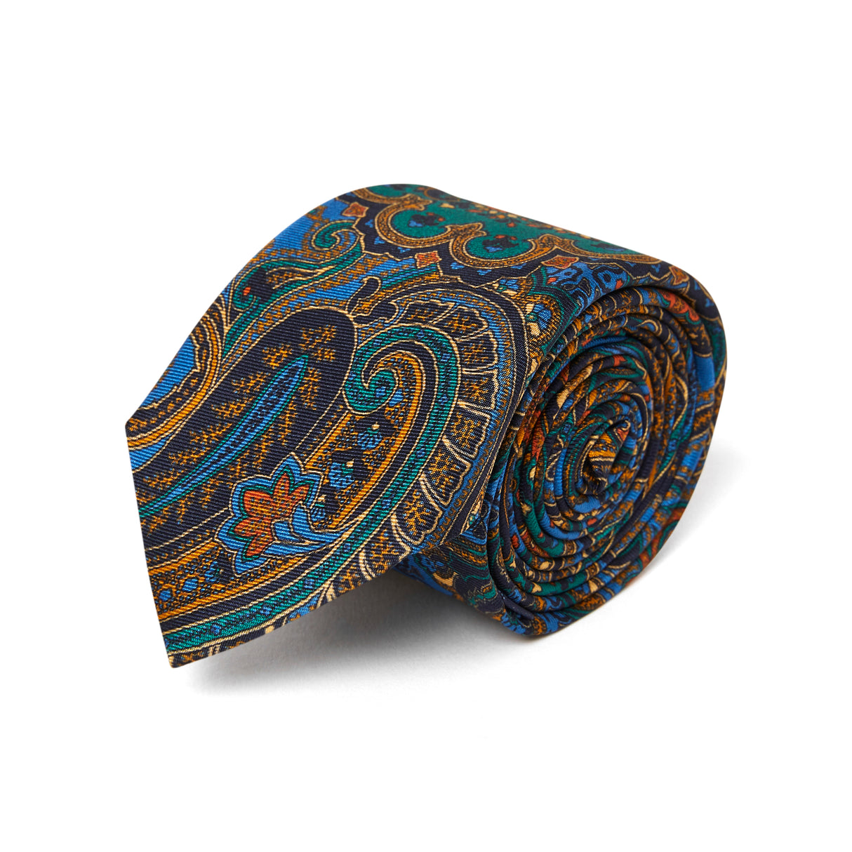 Cravate fine paisley bleu marine