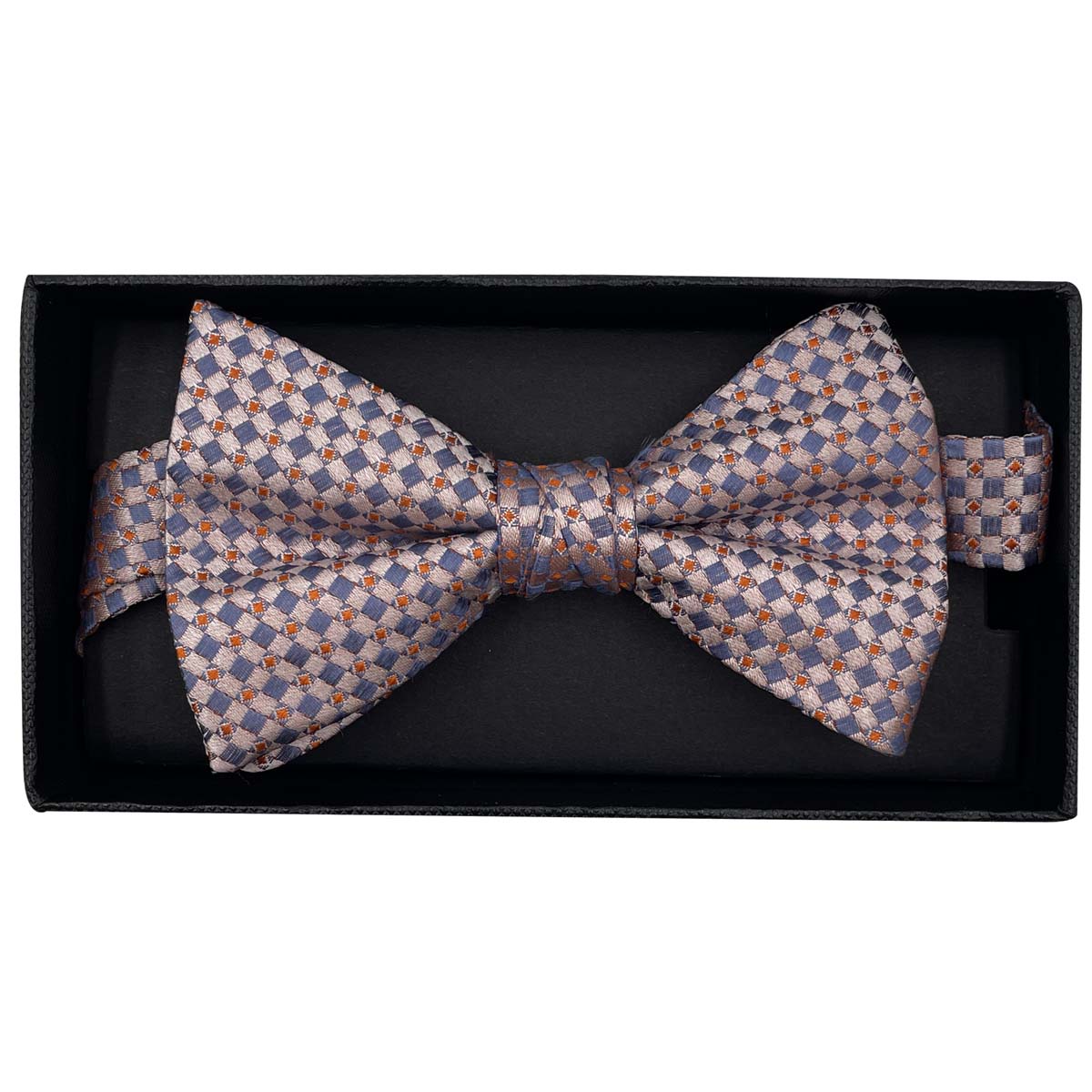 Noeud papillon - Imprimé quadrillé - Orange et Bleu - Jacquard de soie -  Prénoué - Homme - Draeger