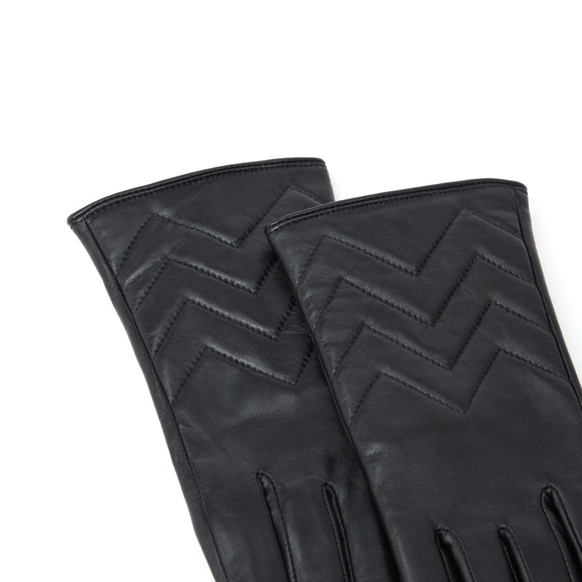 Gants surpiqués en cuir - Noir - Femme