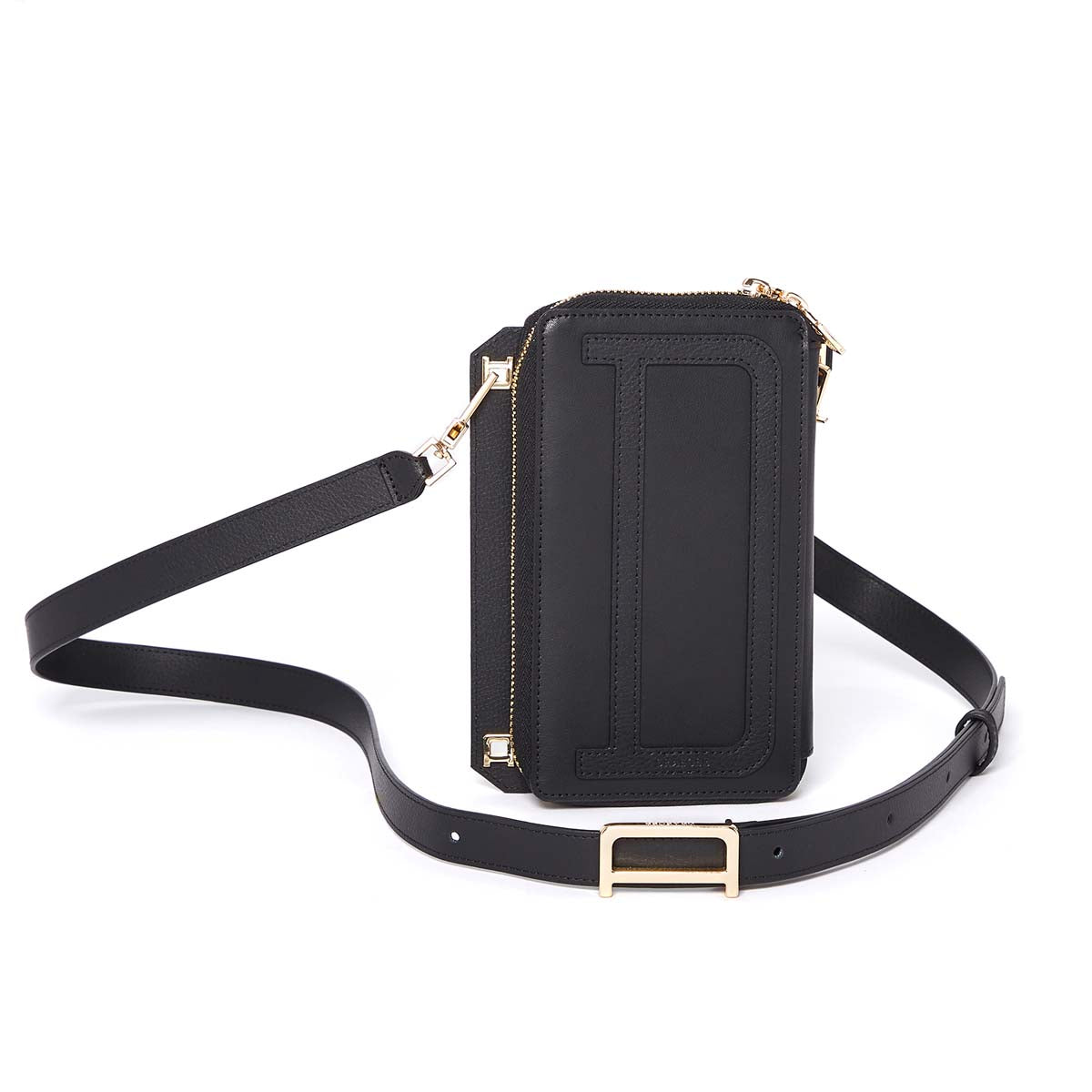 Pochette porte-téléphone - 100% cuir - Noir - Sangle réglable