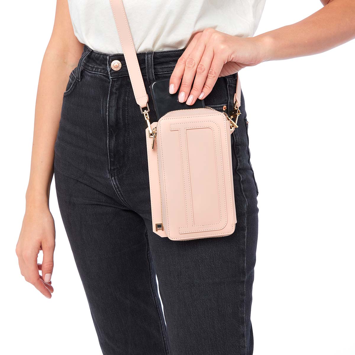 Pochette porte-téléphone - 100% cuir - Rose - Sangle réglable