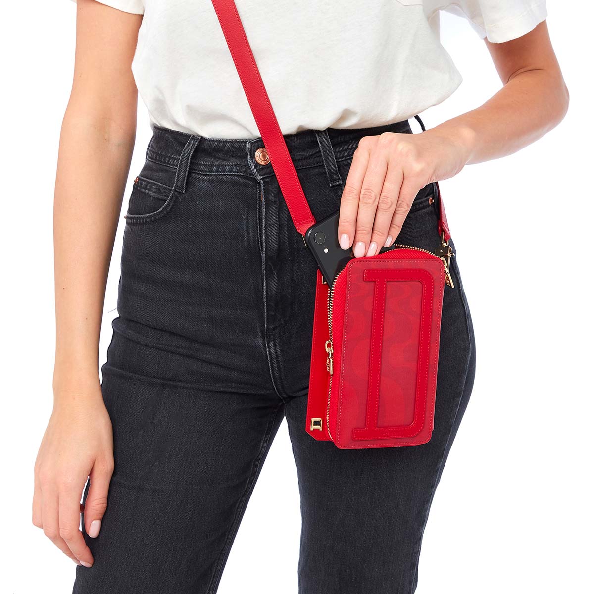 Pochette porte-téléphone - 100% cuir - Rouge - Sangle réglable