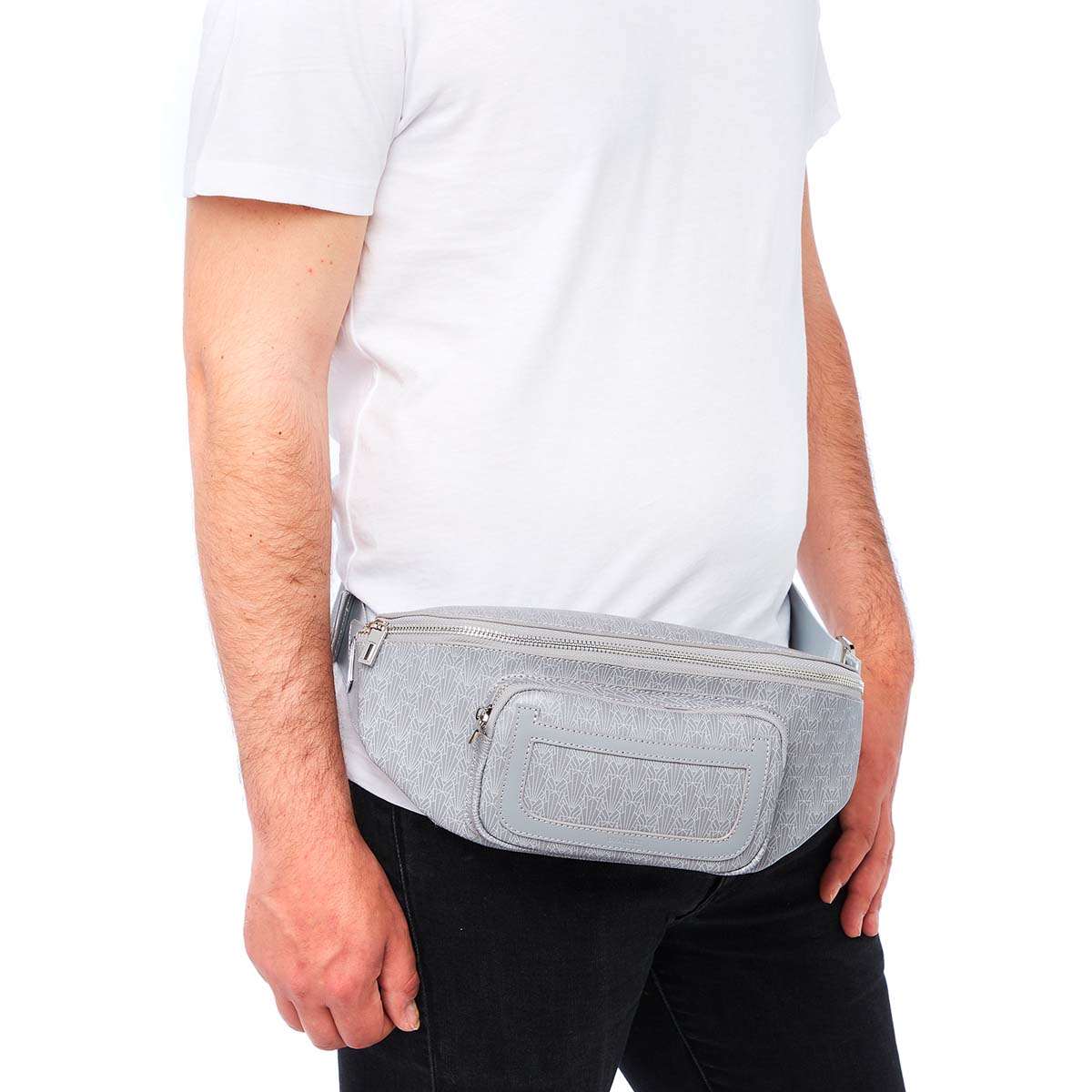 Sac banane homme en cuir - motif New York gris