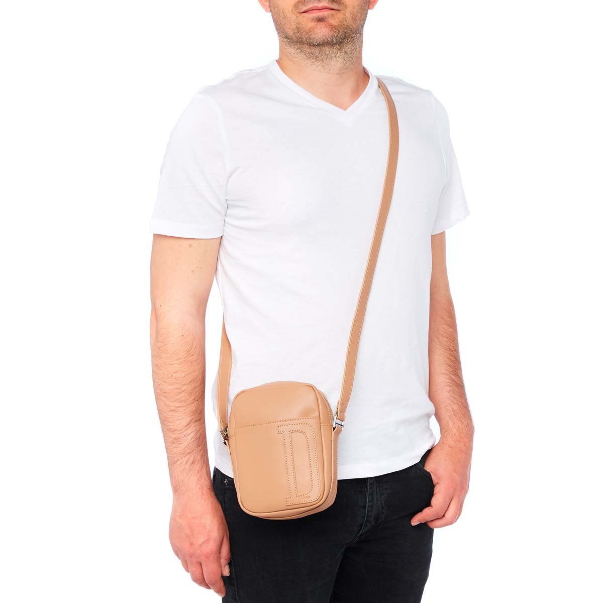 Sacoche Messenger bandoulière - Beige - 100% cuir - Bandouillère ajustable - Homme