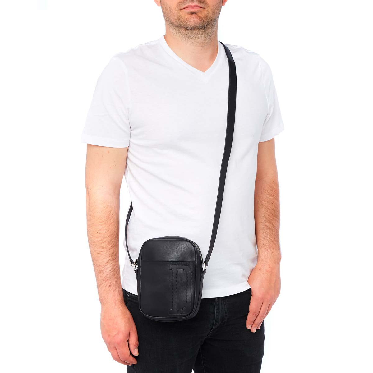 Sacoche Messenger bandoulière - Noir - 100% cuir - Bandoulière ajustable - Homme