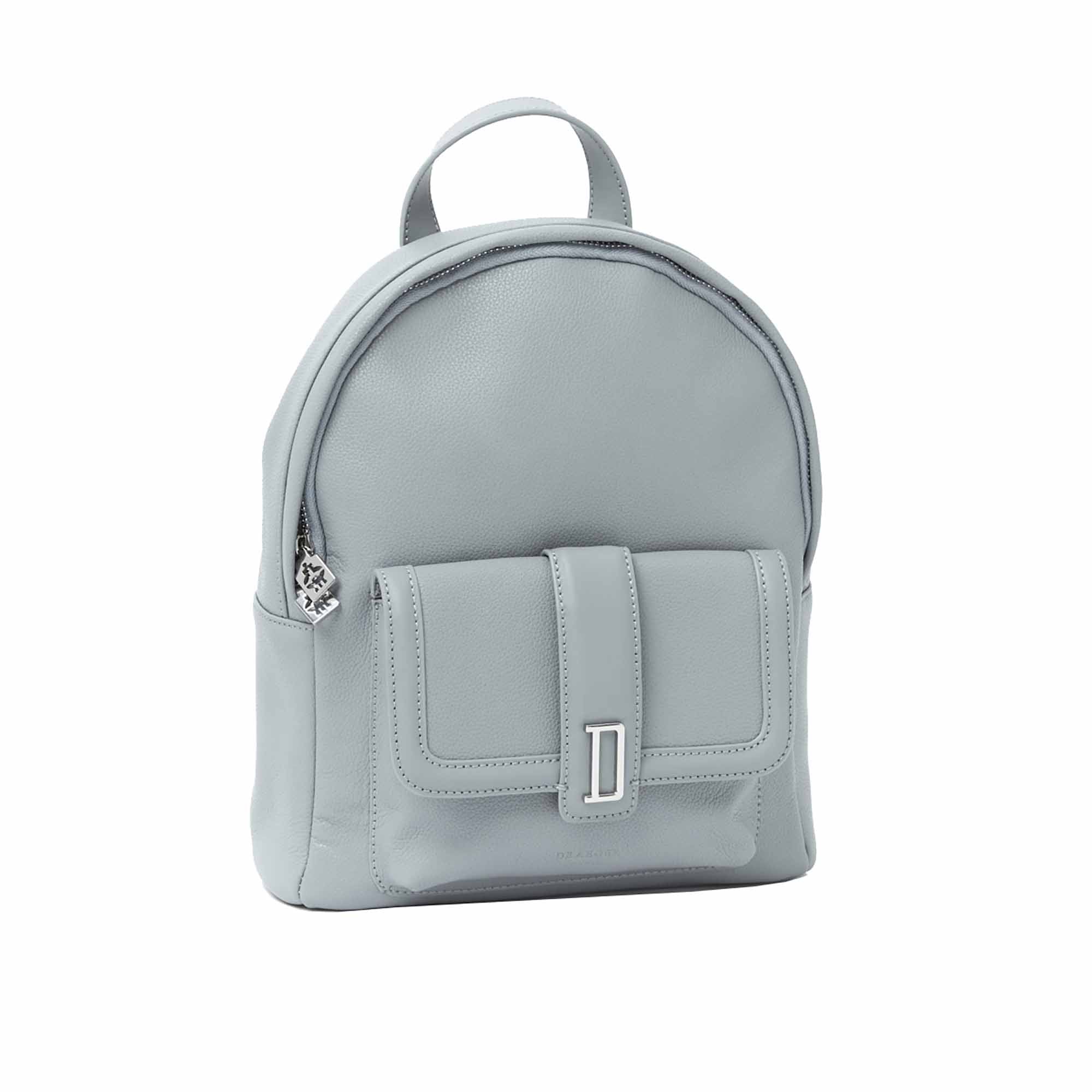 Leather Backpack Navy Gray with Exterior Pocket