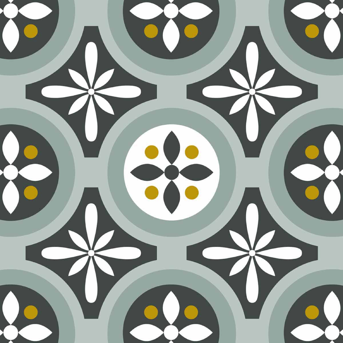 Lot de 5 Stickers Carrelage 15x15 cm Motifs Floraux Vert d'eau