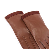 Gants Bi-Matière en Cuir d’Agneau - Cognac