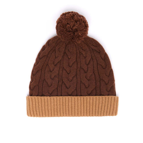 Bonnet Bicolore Avec Pompon - Cognac et Camel