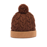 Bonnet Bicolore Avec Pompon - Cognac et Camel