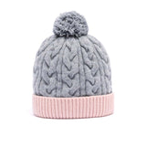 Bonnet Bicolore Avec Pompon - Gris et Nude