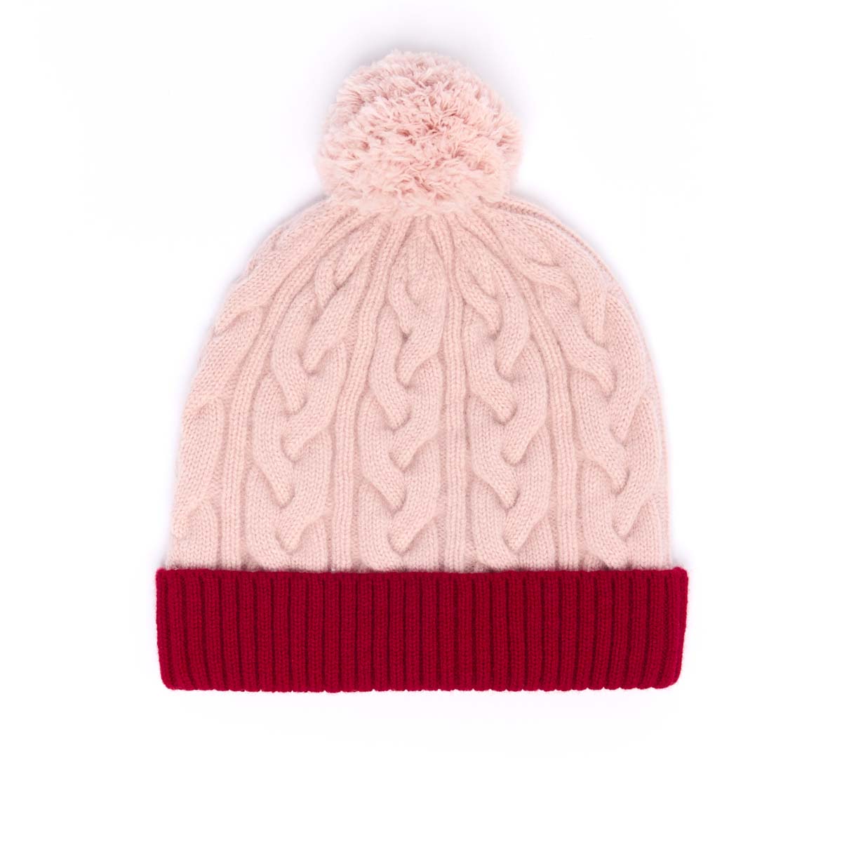 Bonnet Bicolore Avec Pompon - Nude et Bordeaux