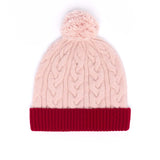 Bonnet Bicolore Avec Pompon - Nude et Bordeaux