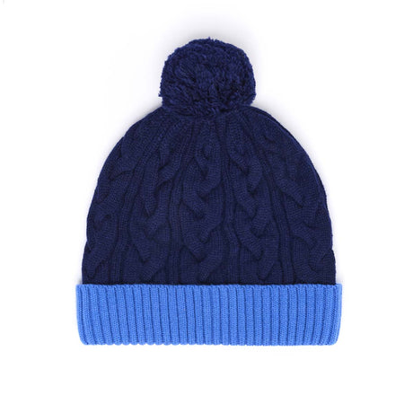 Bonnet Bicolore Avec Pompon - Bleu marine