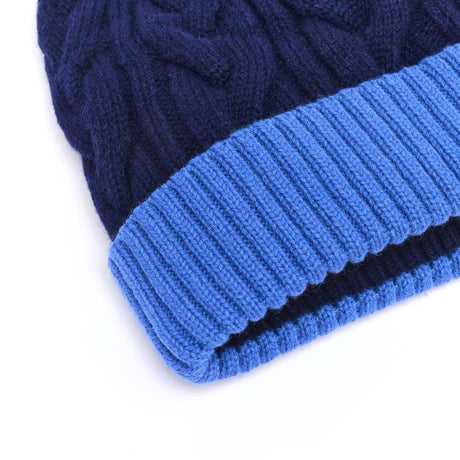 Bonnet Bicolore Avec Pompon - Bleu marine