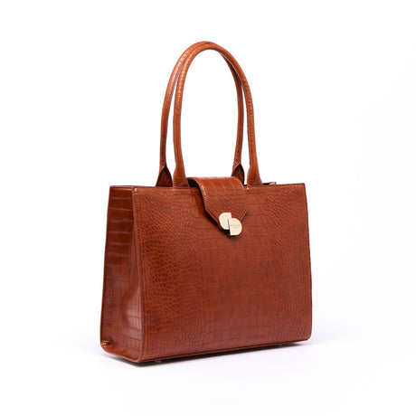 Grand Sac Cabas Camille Croco - Cognac