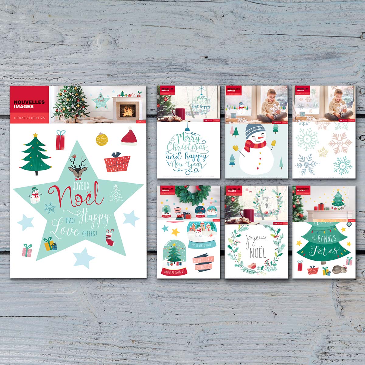 Set of White Landscape Christmas Stickers - Star and Snowballs