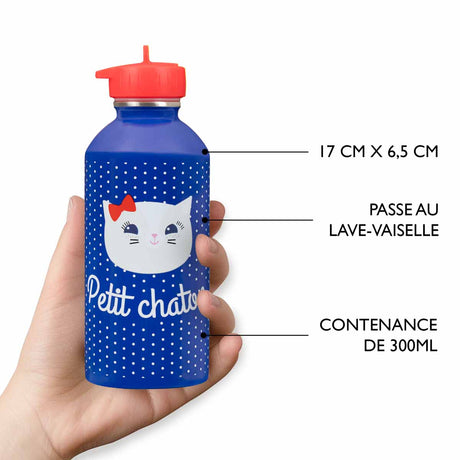 Children's stainless steel water bottle - Little kitten - blue