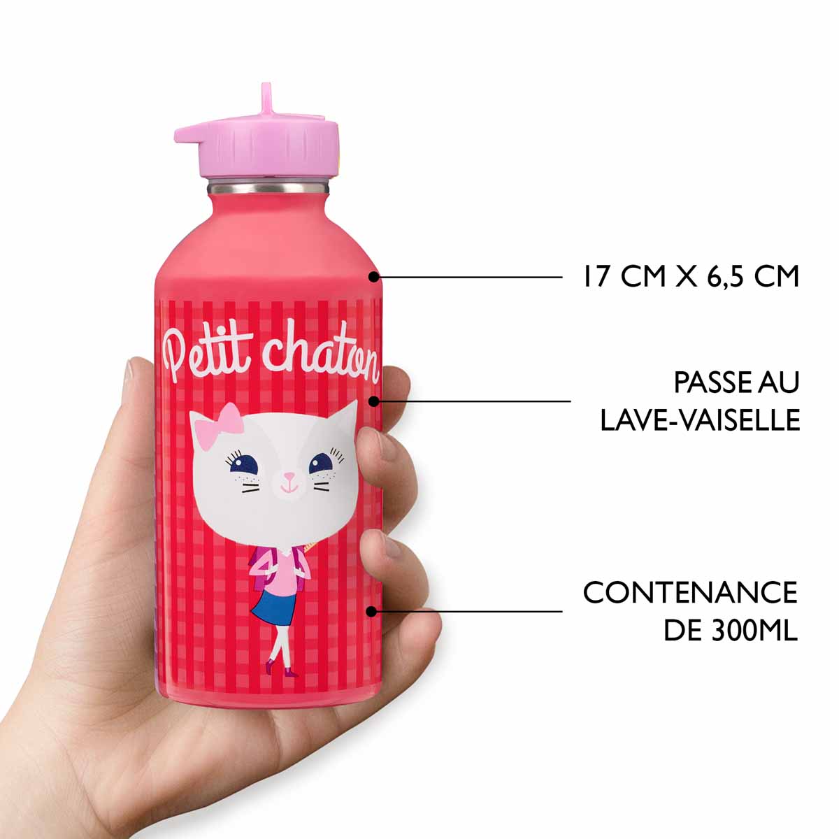 Children's stainless steel water bottle - Little kitten - pink