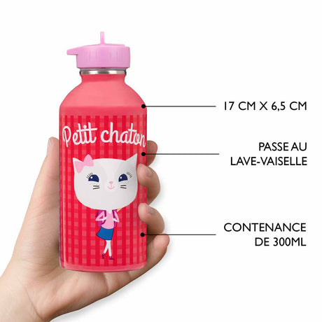 Children's stainless steel water bottle - Little kitten - pink