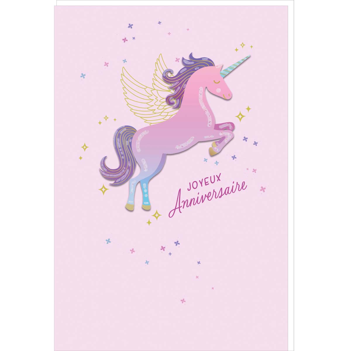 Carte SIGNATURE Anniversaire Licorne effet 3D - 11,5 x 17cm