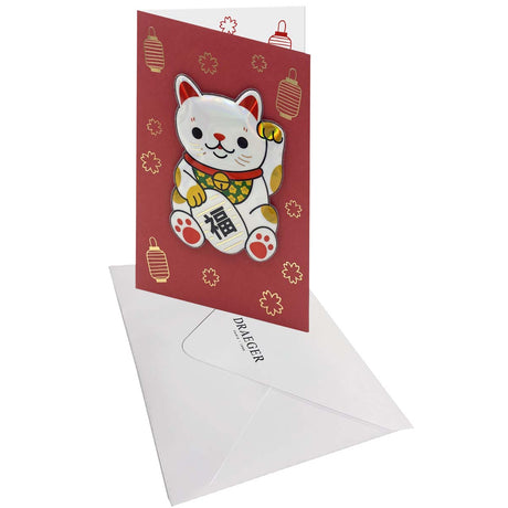 Carte SIGNATURE Chats MANEKI en relief porte bonheur - 11,5 x 17cm