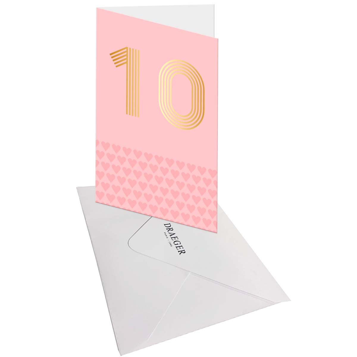 Tarjeta de décimo cumpleaños en oro - rosa - con mensaje - para niña - 11,5 x 17 cm