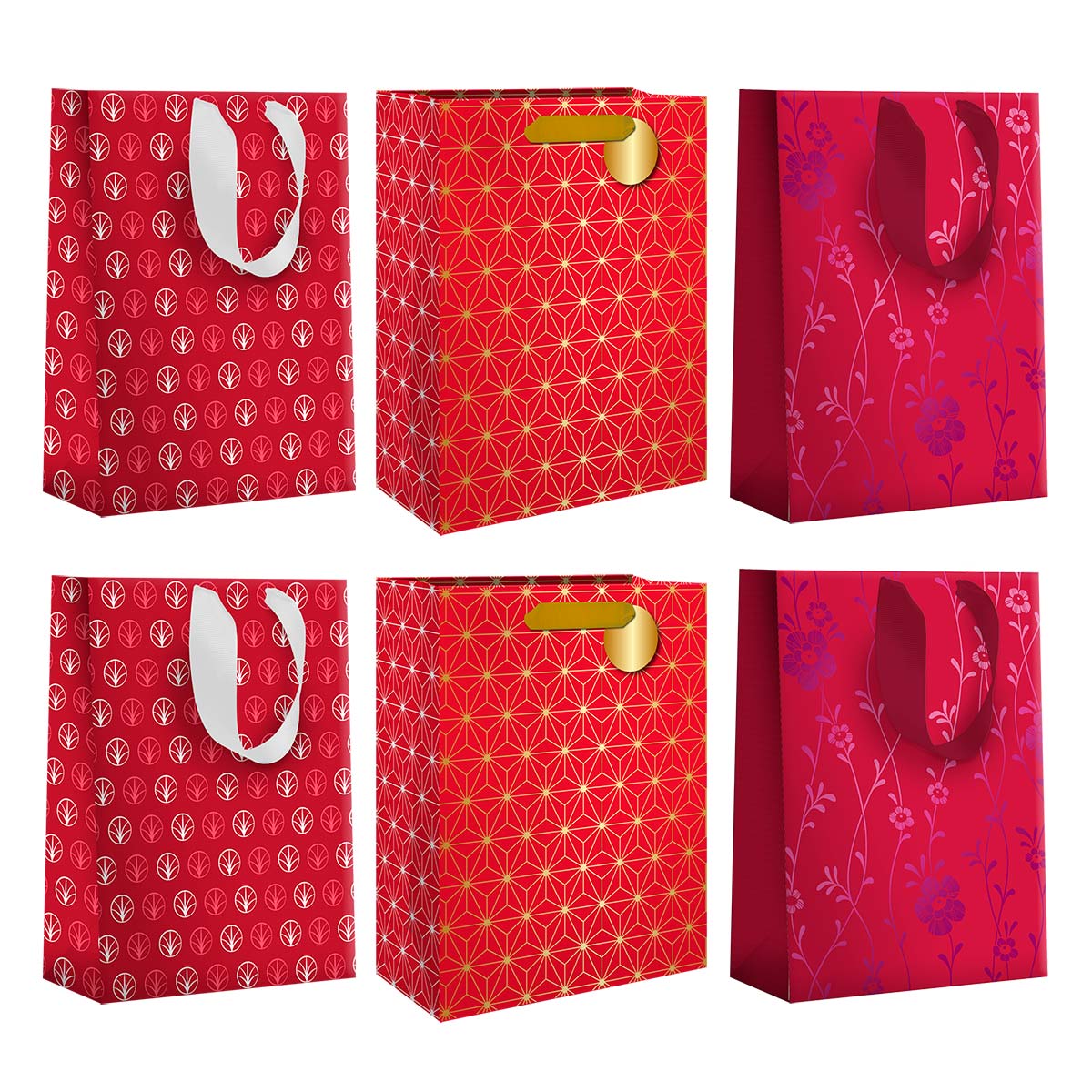 Lot de 6 Sacs Cadeau grand format - Rouge