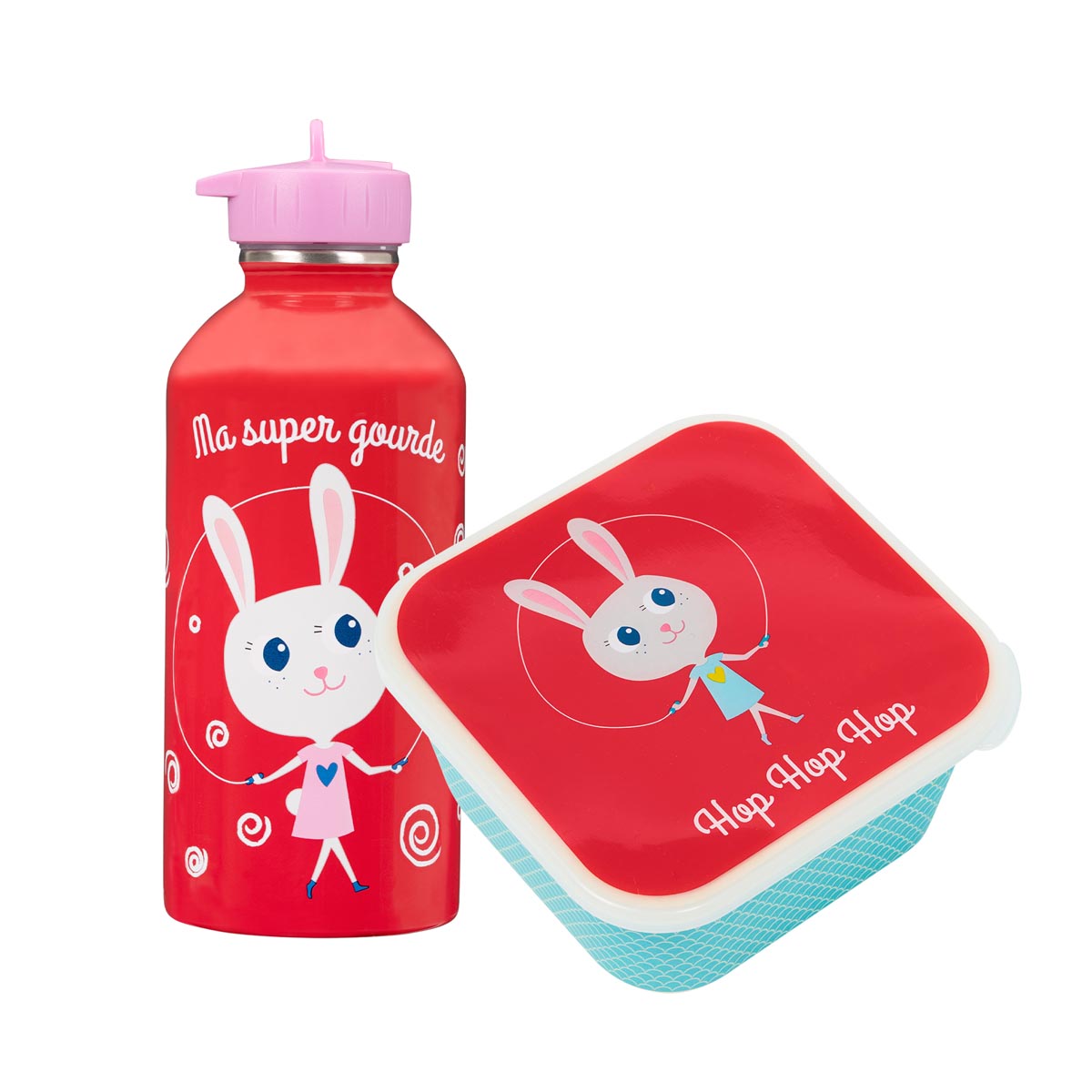 Kit Enfant Boîte à goûter & Gourde - Lapin