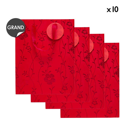 Lot de 10 Sacs Cadeau Grand Format - Rouge