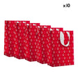 Lot de 10 sacs cadeau grand format - Feuilles Rouges