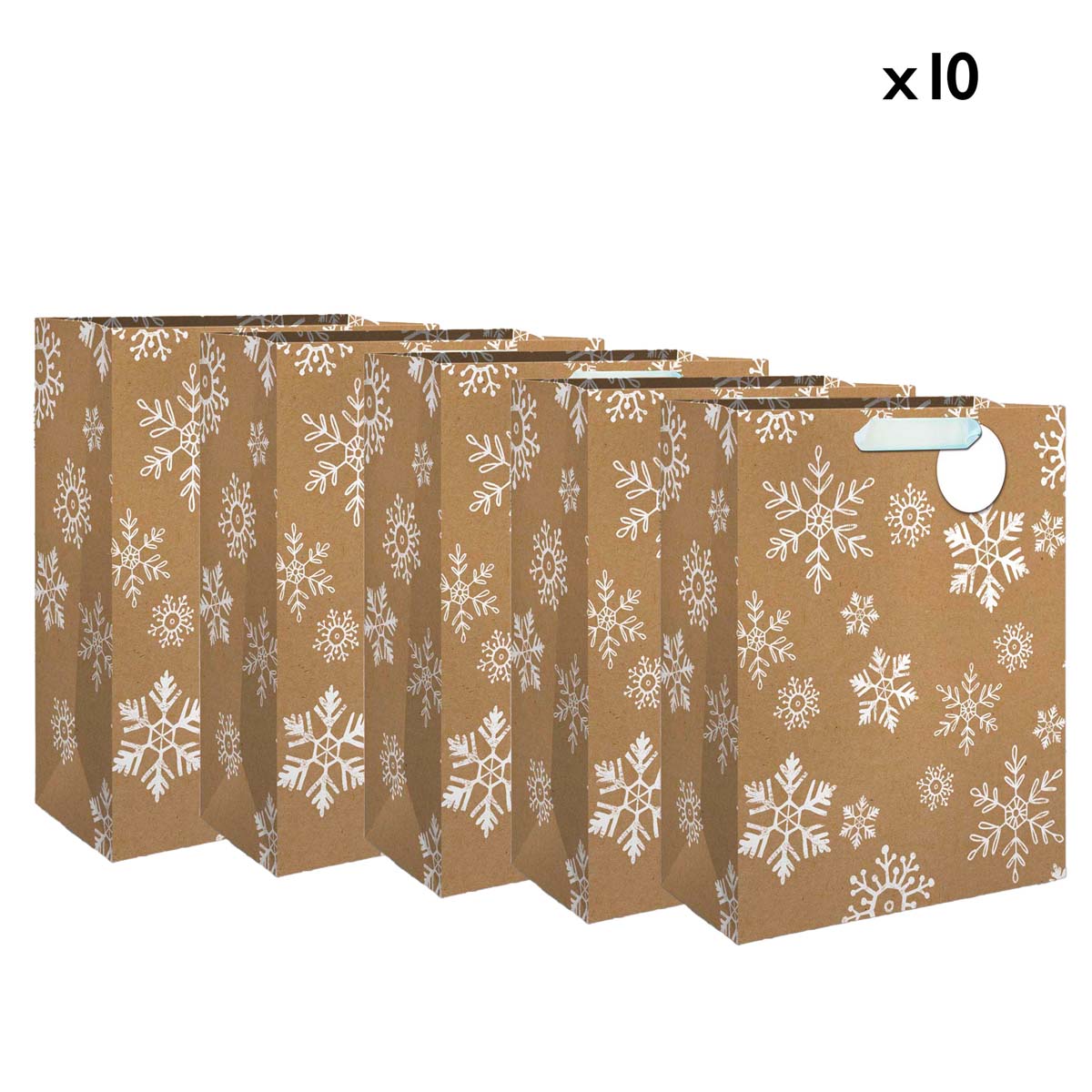 Lot de 10 sacs cadeau grand format - Flocons Blancs