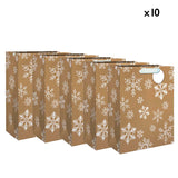 Lot de 10 sacs cadeau grand format - Flocons Blancs