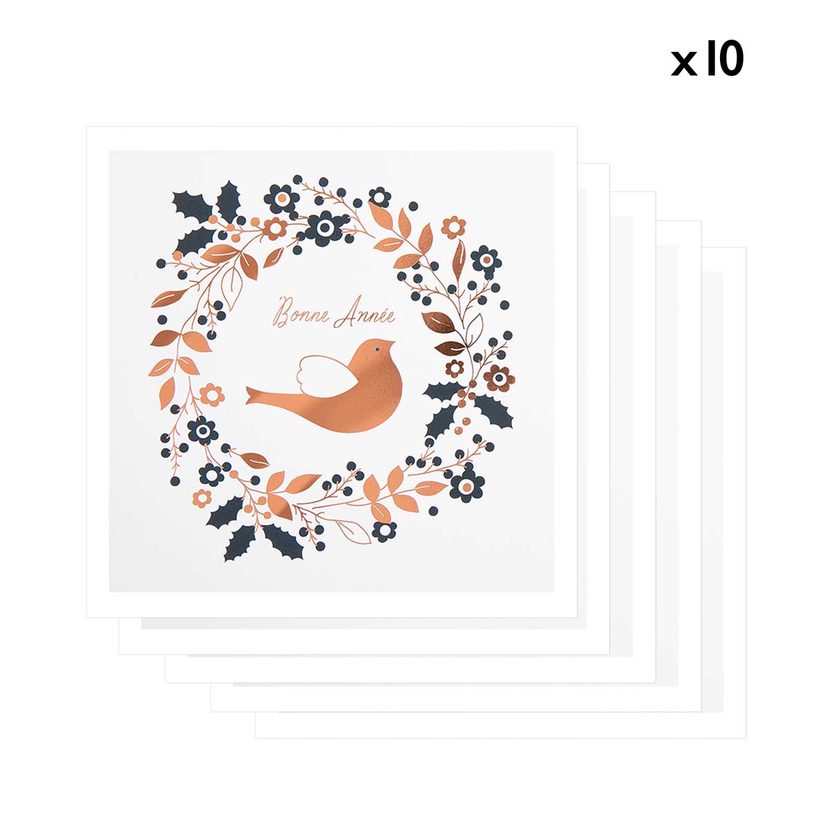 Lot de 10 Cartes de vœux Etincelle Couronne Oiseaux