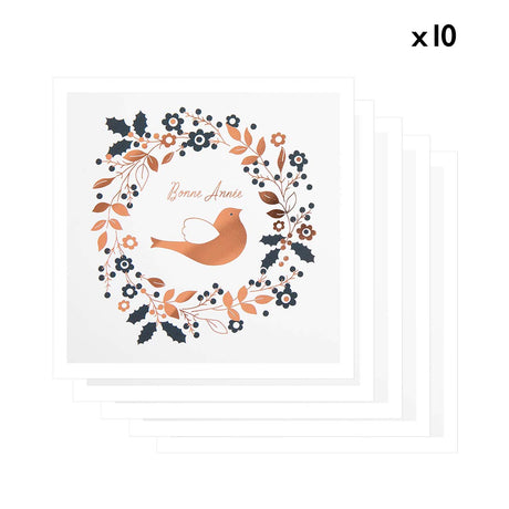 Lot de 10 Cartes de vœux Etincelle Couronne Oiseaux