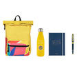 Kit de Rentrée au Bureau : Sac à Dos 2 en 1 Jaune, Carnet de Réunion A5, Gourde Inox Jaune, Stylo Personnalisé