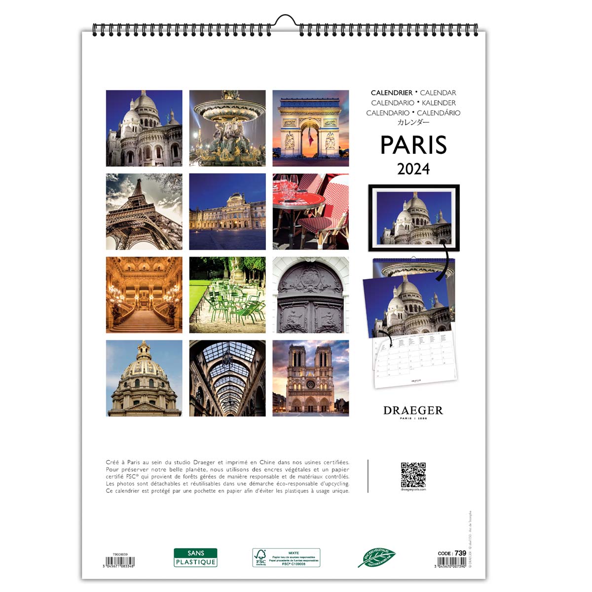 Decorative wall calendar 29x39 cm 2024 – Draeger Paris