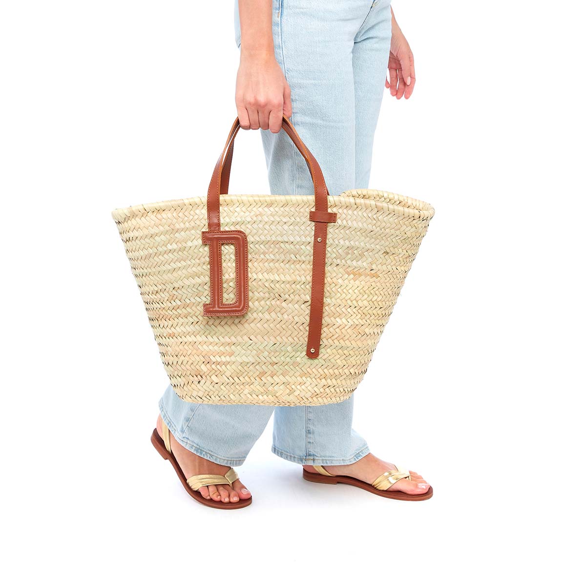 Sac panier en paille large - camel