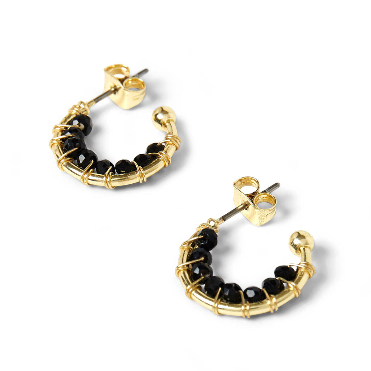 14k retailer solid gold black pearl hoop Earrings