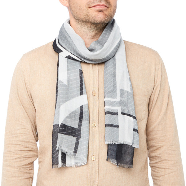 Foulard homme gris et noir - motif art déco