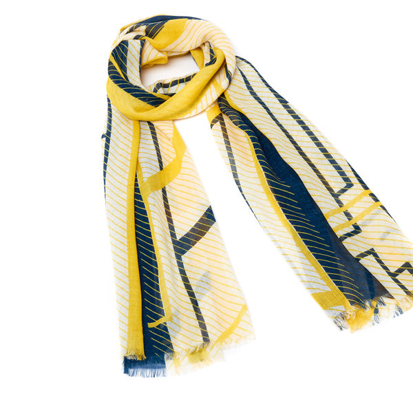 Foulard homme jaune et bleu - motif art déco