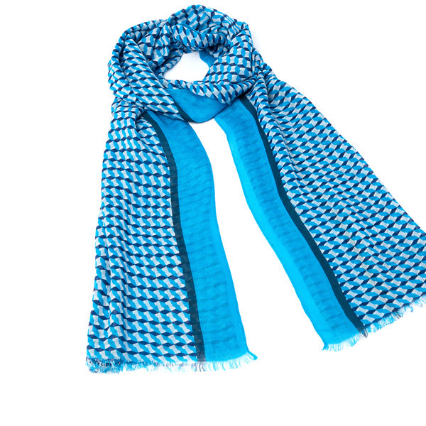 Foulard homme bleu et turquoise - motif kaleidoscope