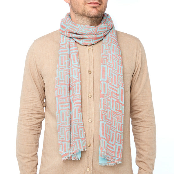 Foulard homme menthe et corail - motif signature