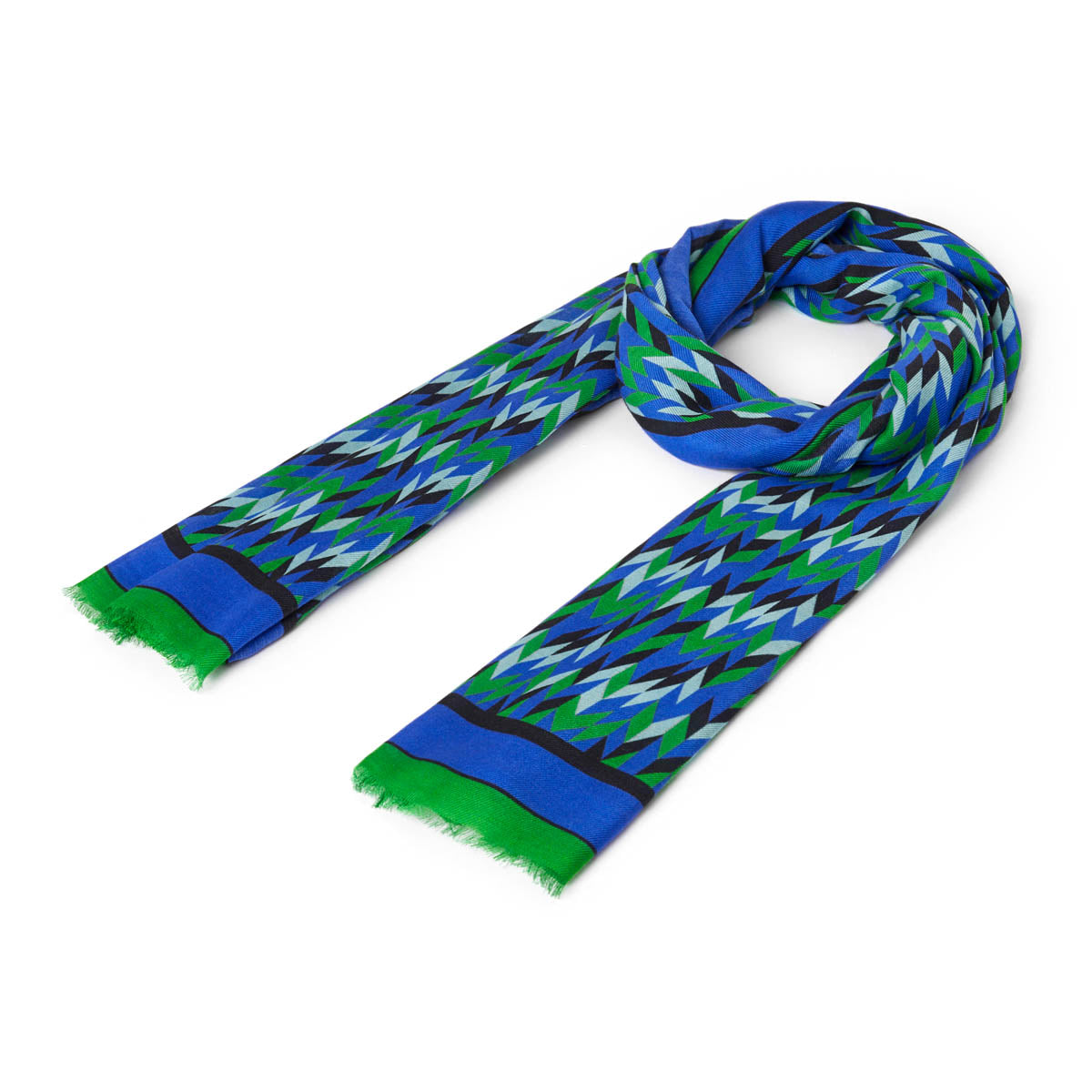 Foulard à Motifs Zig Zag - Vert et Bleu - Signature Draeger